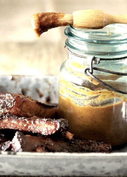 Grilled Pork Ribs with Peach Barbecue Sauce