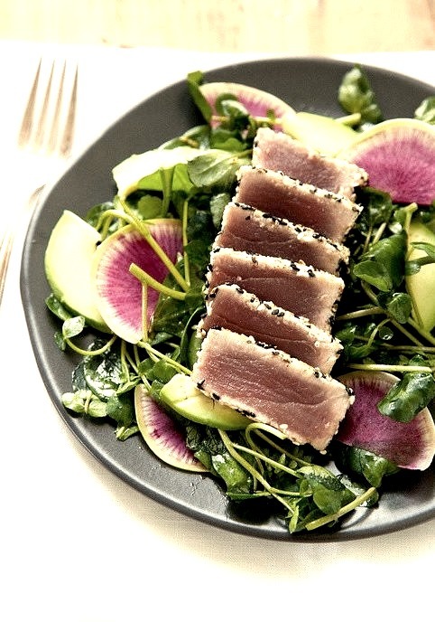 Seared Sesame Tuna Salad with Ginger Soy Vinaigrette